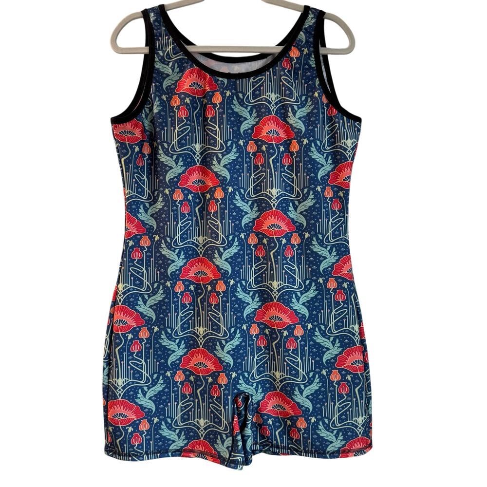 Beefcake unisex one piece swimsuit sz 1x Art Nouveau poppy botanical print